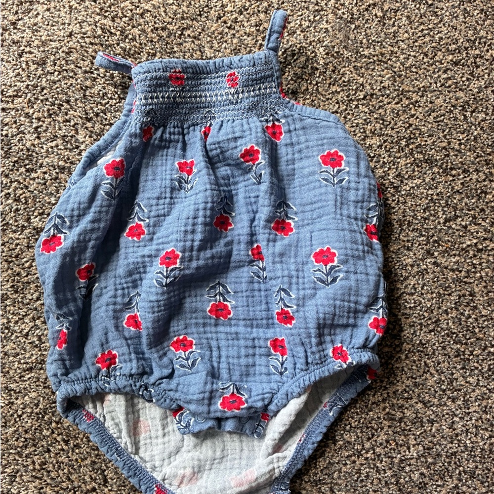 Red white and blue set of baby girl rompers